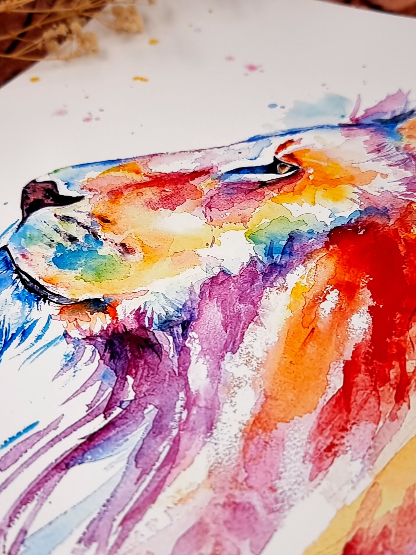 Bunter Löwe in Aquarell - Farbenfroher Kunstdruck -Löwe Harvey