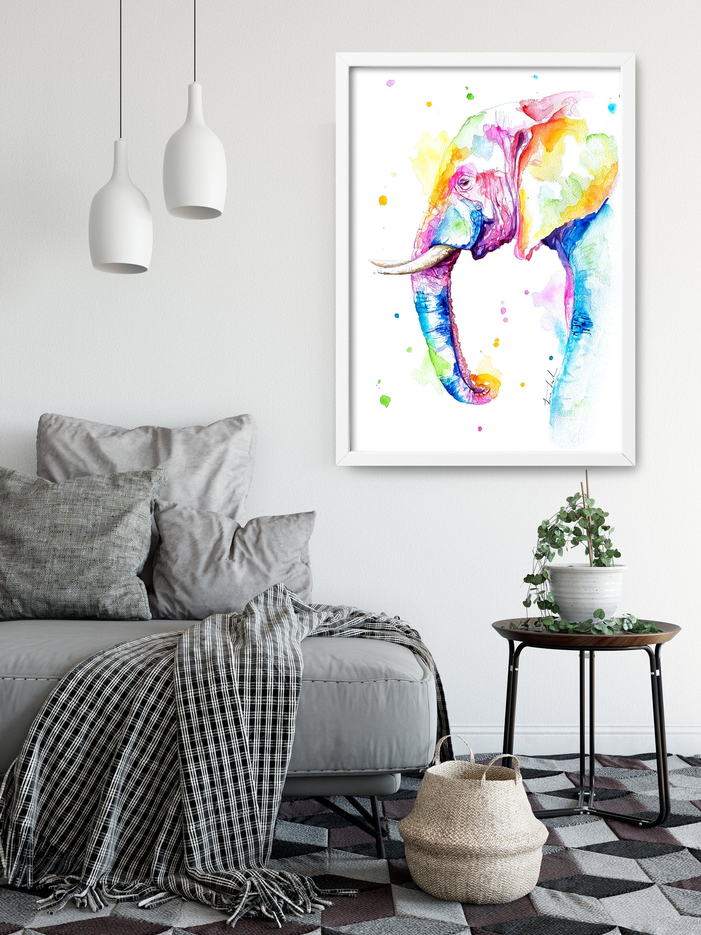 Elefant in Aquarell - Bunter Kunstdruck - Elefant Marit