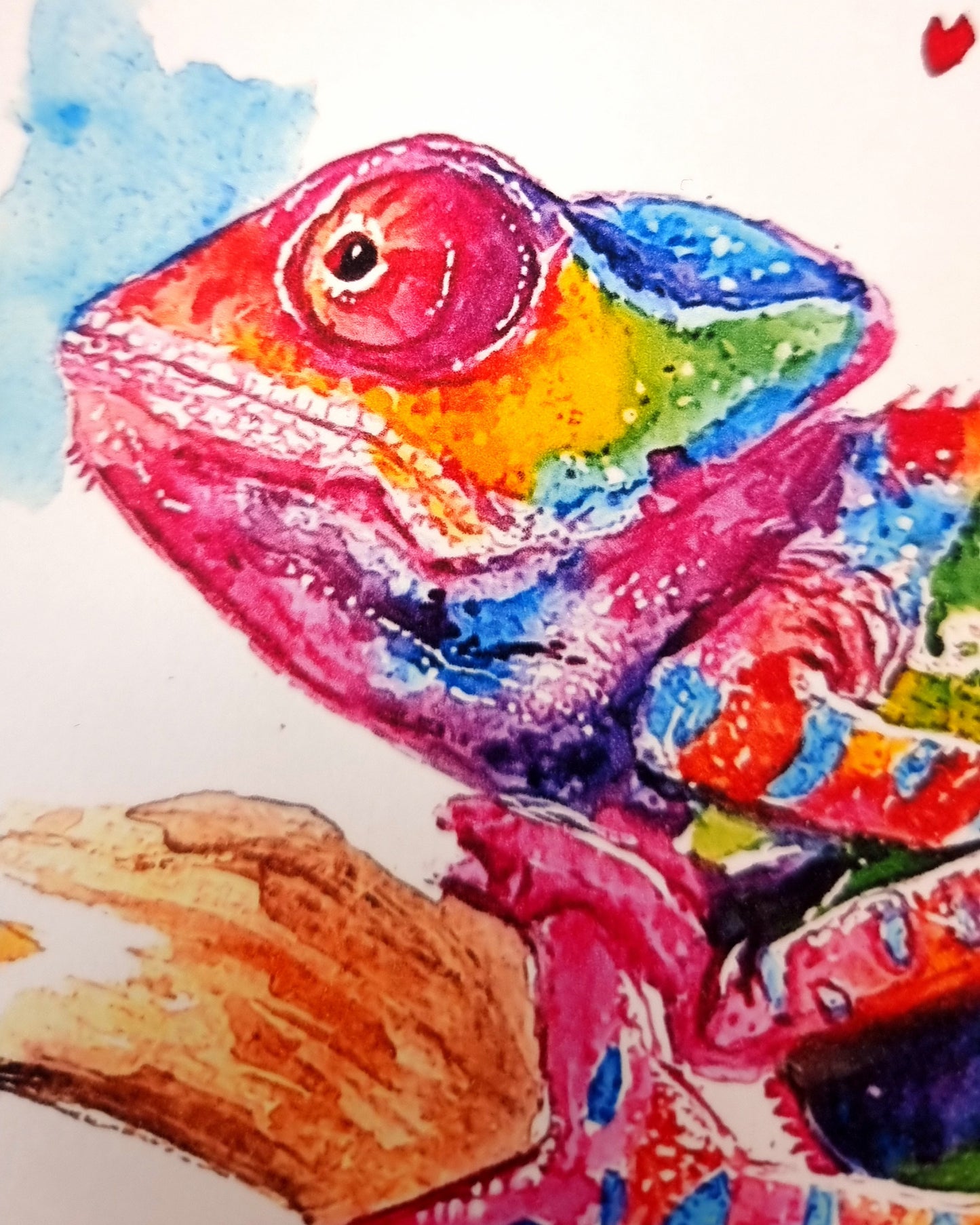 Buntes Chamäleon in Aquarell - Farbenfroher Kunstdruck - Chamäleon Freyja