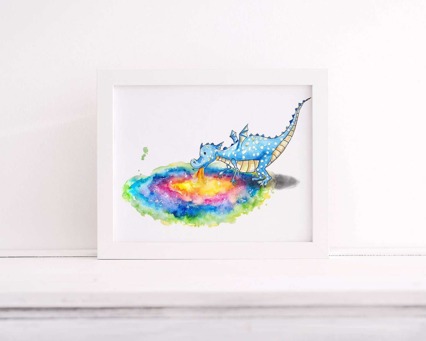 Drache Tiu speit Regenbögen - Aquarell Kunstdruck