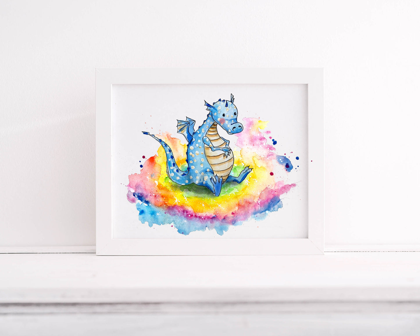 Drache Tiu sitzt - Aquarell Kunstdruck