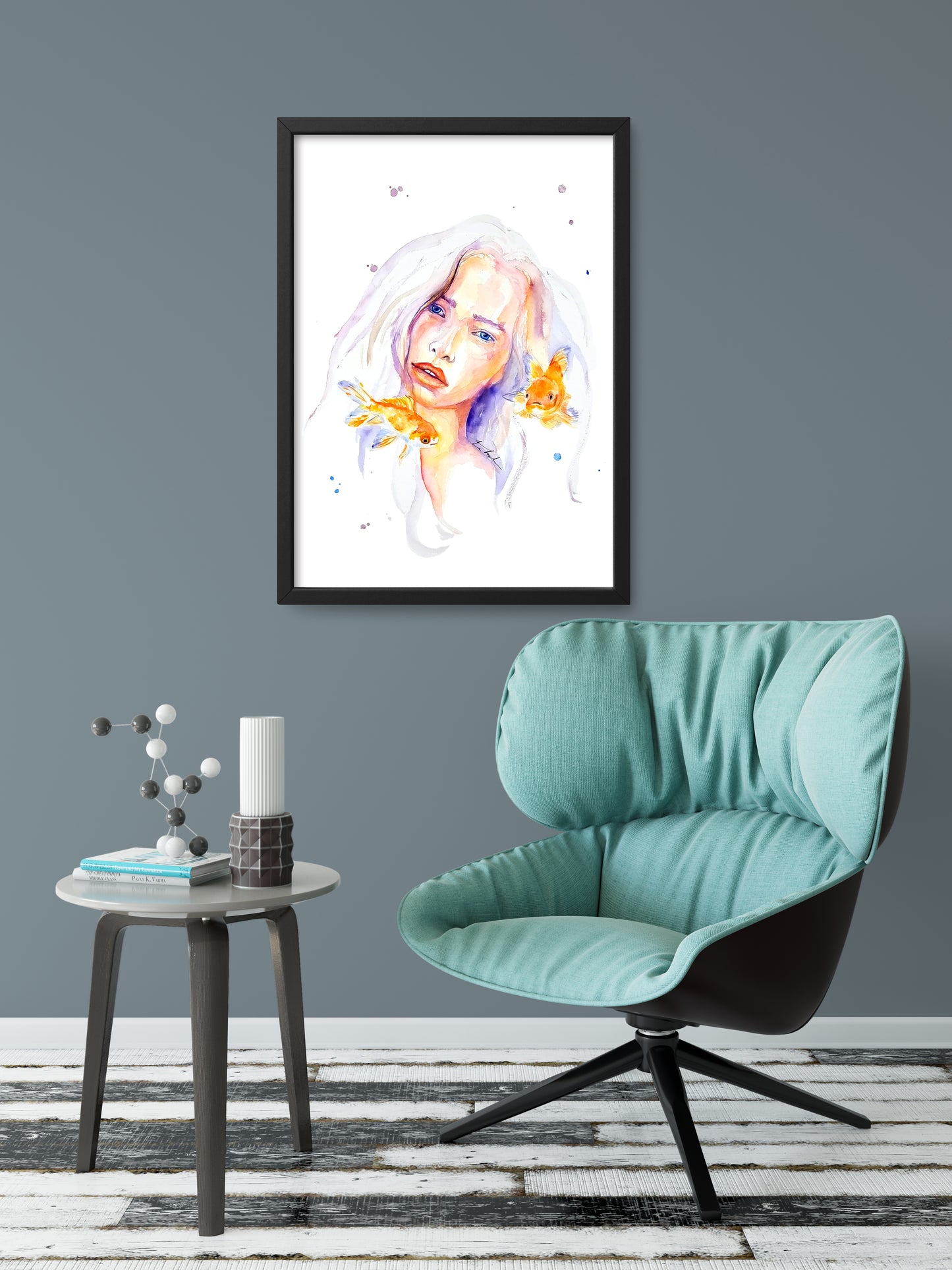 Sternzeichen Fische in Aquarell - Zartes Portrait einer Frau