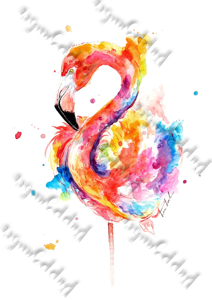 Flamingo in Aquarell - farbenfroher Kunstdruck - Flamingo Liya