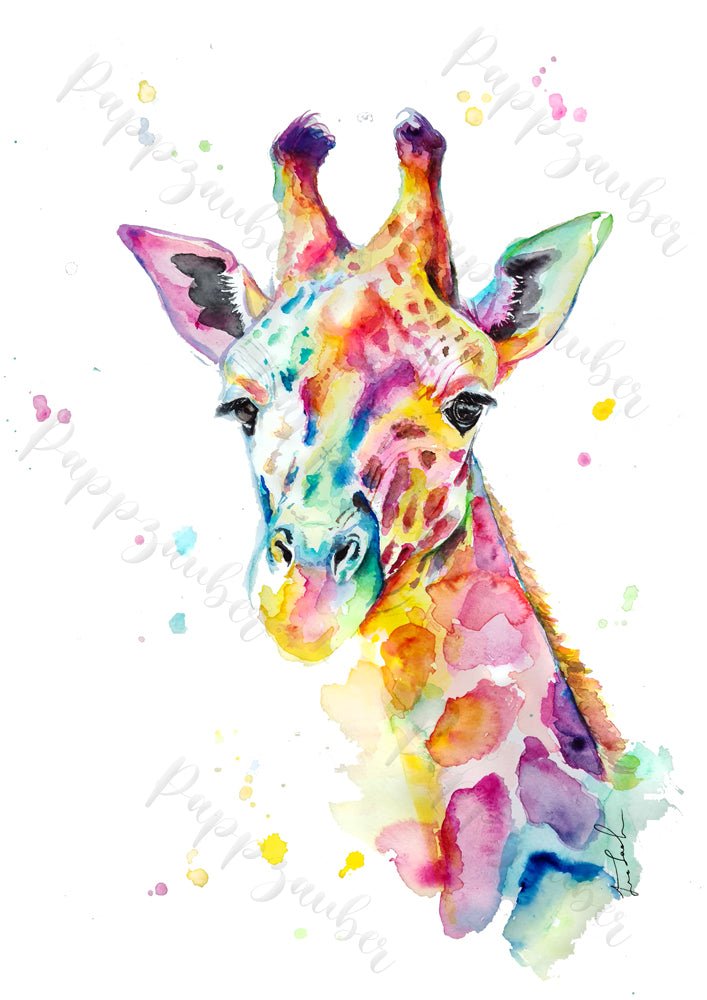 Giraffe in Aquarell - bunter Kunstdruck