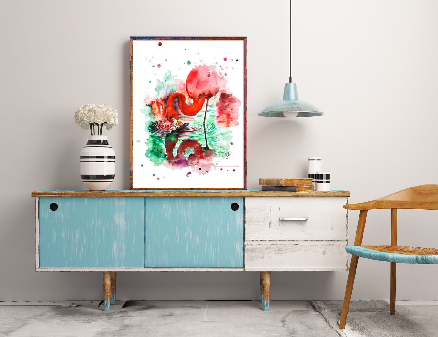 Flamingo in Aquarell - Kunstdruck