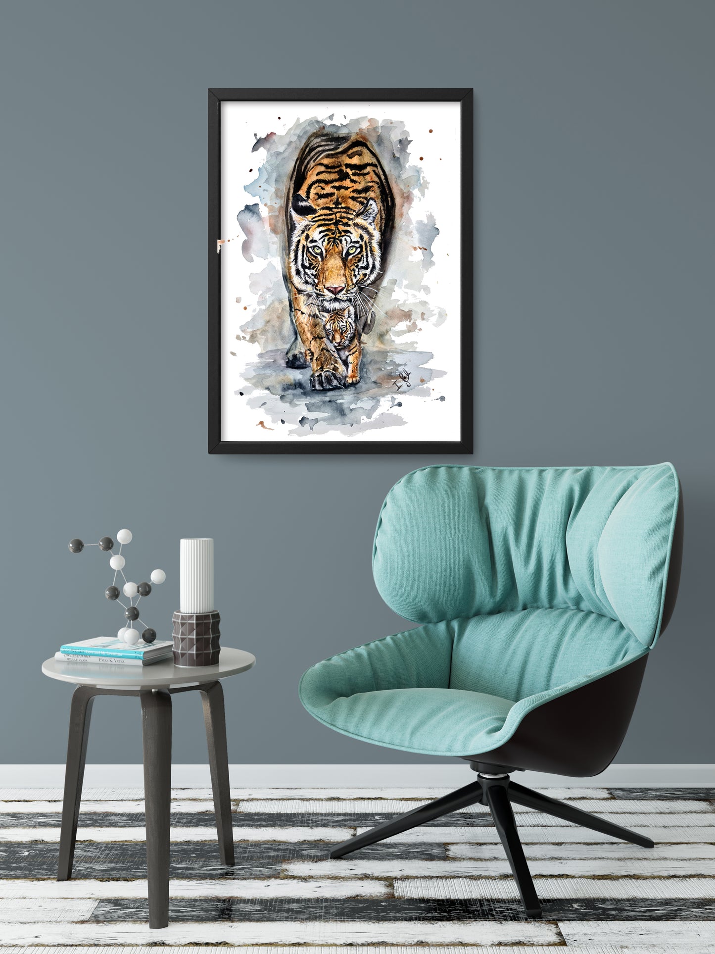 Tiger in Aquarell - Mutter und Kind als Kunstdruck - Meva und Jorit