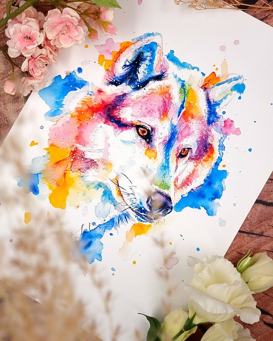 Wolf in Aquarell - Kunstdruck - Suna
