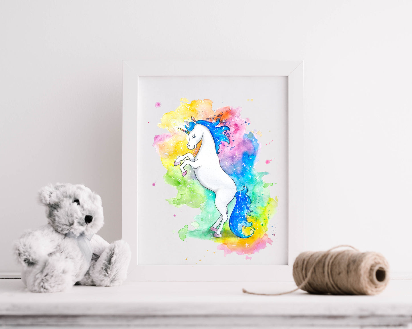Buntes Einhorn steigt - Kunstdruck - Ruby