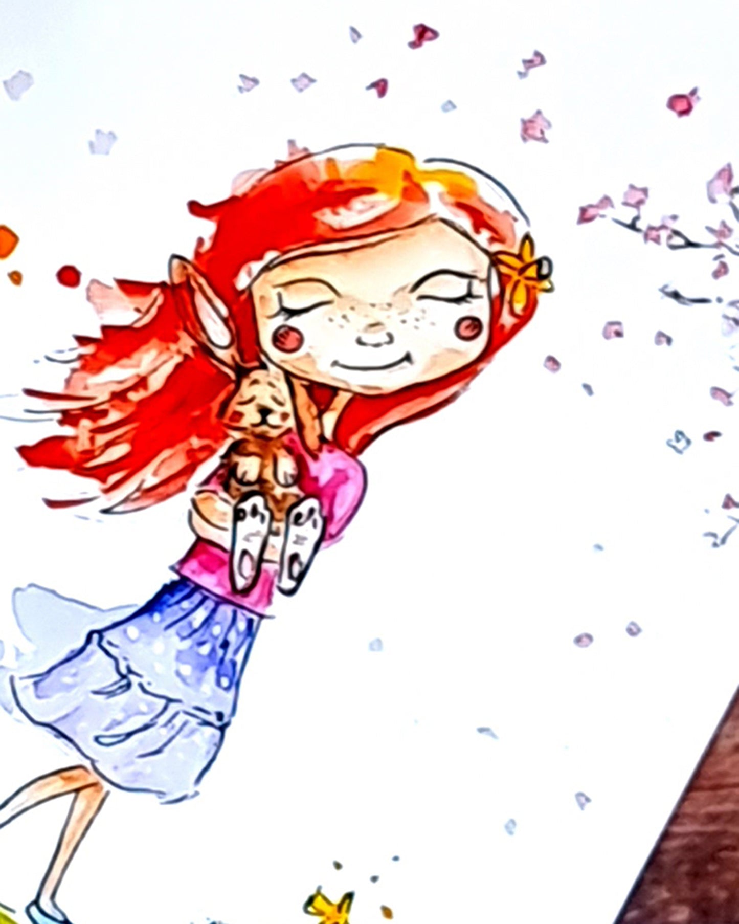 Illustration von rothaarigem Mädchen - Farbenfroher Kunstdruck