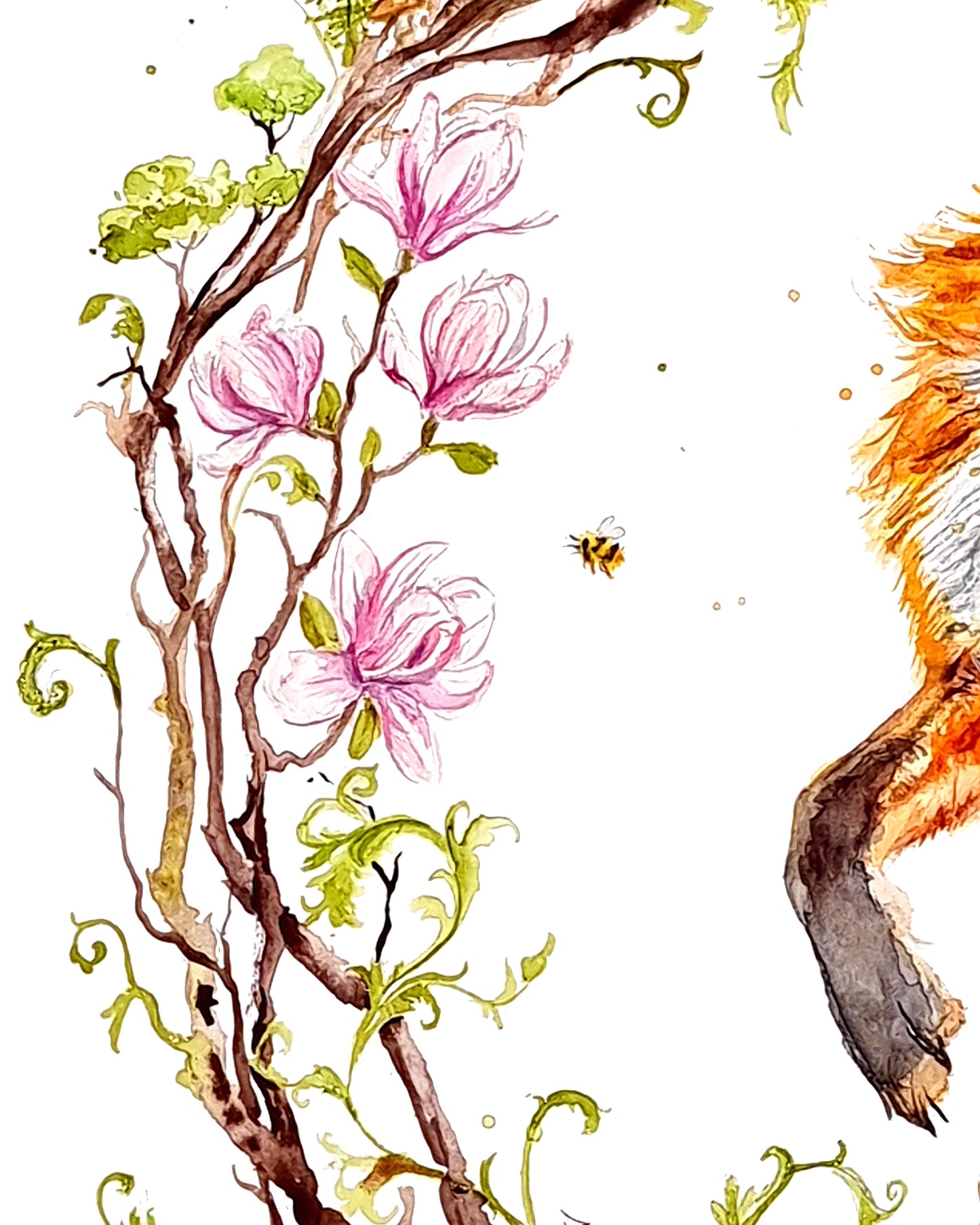 Springender Fuchs in Kreisillustration - Aquarell Kunstdruck