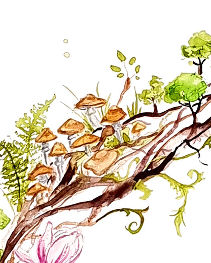 Springender Fuchs in Kreisillustration - Aquarell Kunstdruck