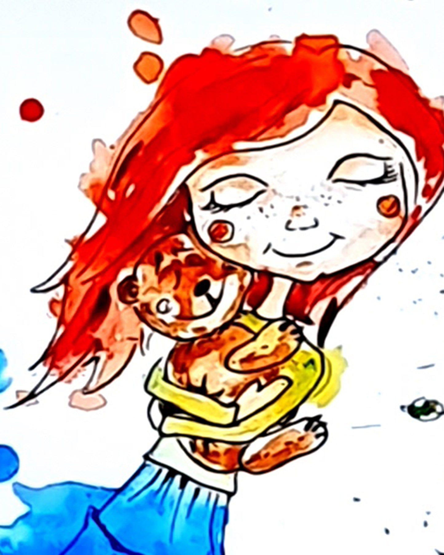 Illustration von rothaarigem Mädchen - Farbenfroher Kunstdruck