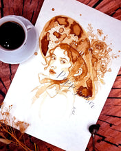 Lade das Bild in den Galerie-Viewer, Joline - Frauenportrait in Kaffee - Kafeemalerei
