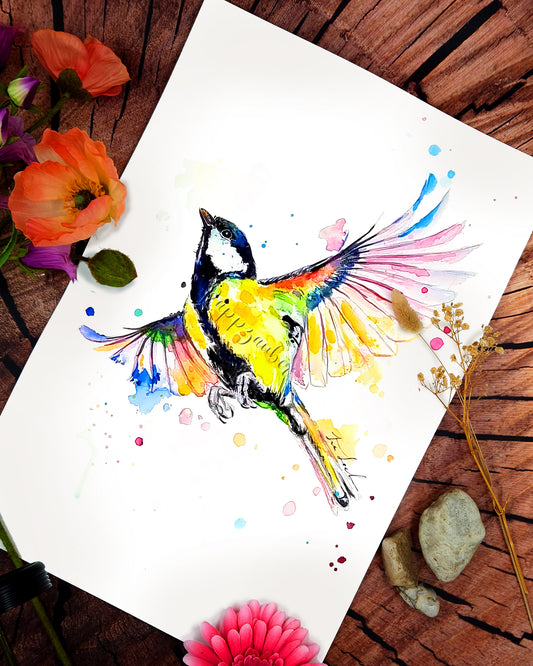 Bunte Kohlmeise in Aquarell - Otilia