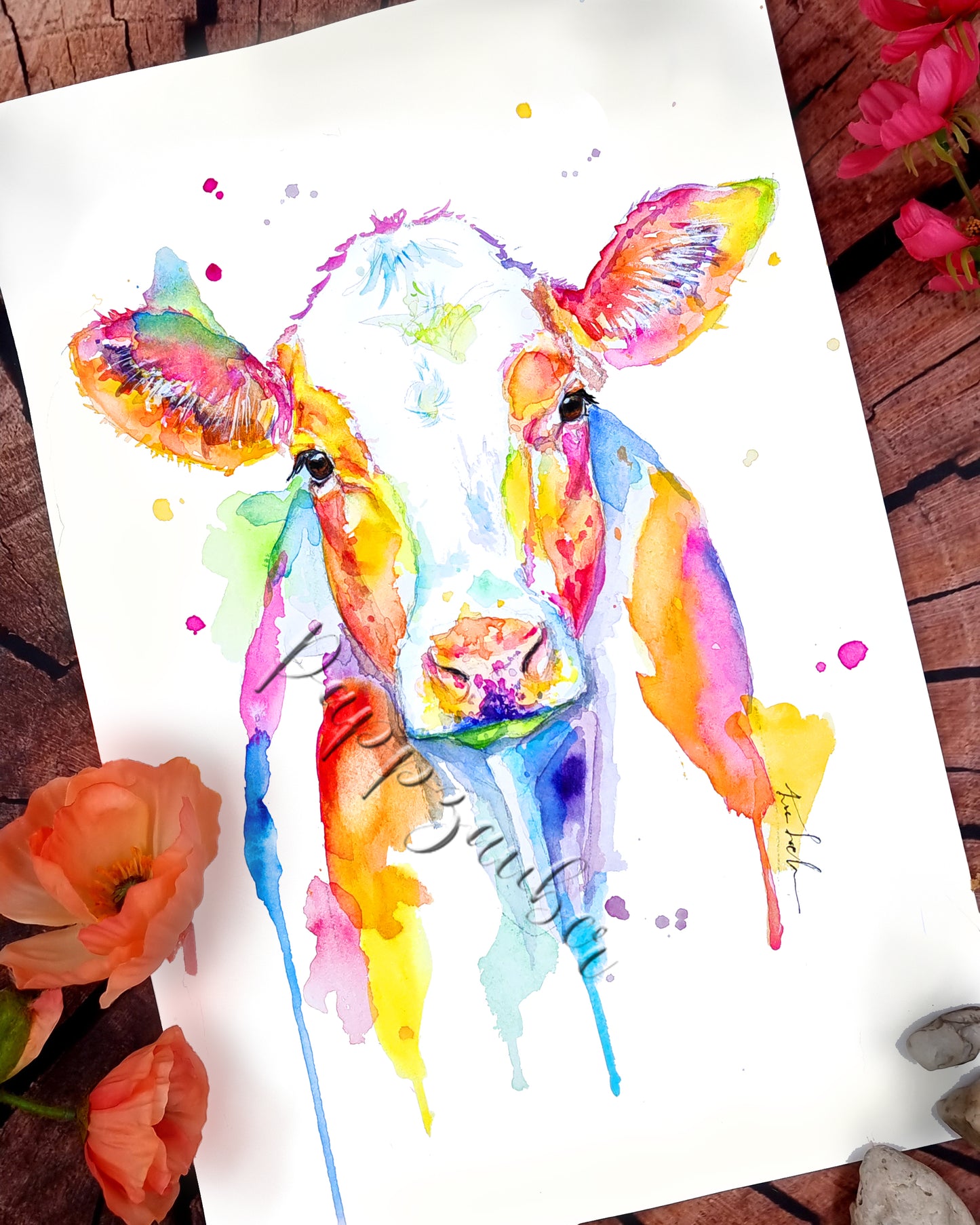 Bunte Kuh in Aquarell -Trudi