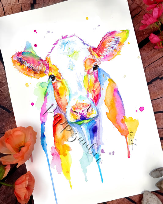 Bunte Kuh in Aquarell -Trudi
