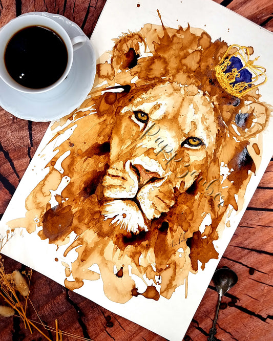 Kaffeeportrait eines Löwen - Kunstdruck Lebron