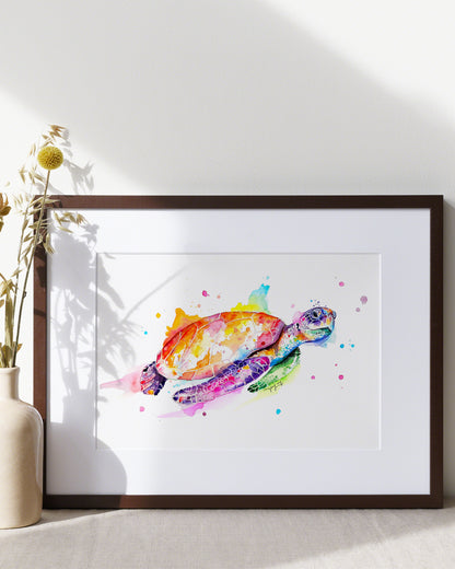 Meeresschildkröte Fjella - Farbenfrohes Aquarellgemälde (Kunstdruck)  -