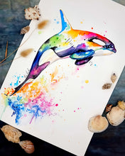 Lade das Bild in den Galerie-Viewer, Bunter Orka in Aquarell - Farbenfroher Kunstdruck - Orka Jordan
