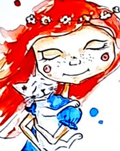 Lade das Bild in den Galerie-Viewer, Illustration von rothaarigem Mädchen - Farbenfroher Kunstdruck
