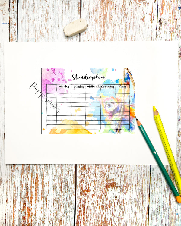 Stundenplan mit Faultier zum herunterladen und ausdrucken – Pappzauber