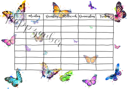 Stundenplan mit Schmetterlingen zum herunterladen und ausdrucken