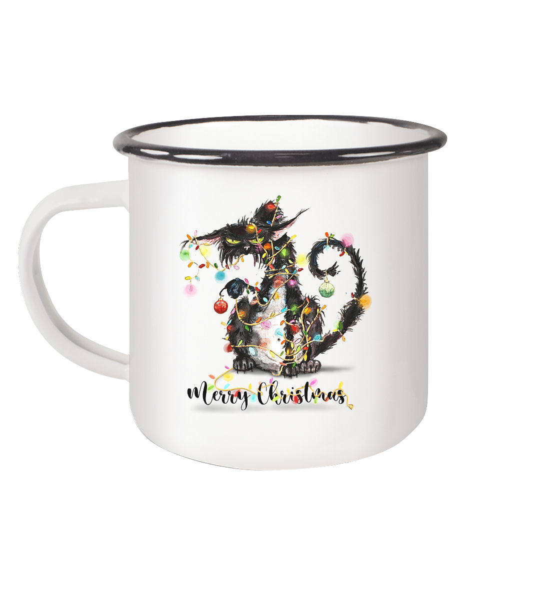 F*U-Cat - Merry Christmas - Emaille Tasse (Black)