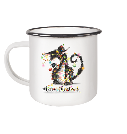 F*U-Cat - Merry Christmas - Emaille Tasse (Black)