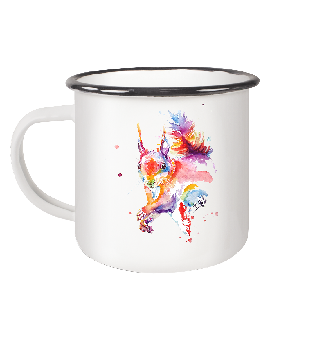Trinkgefäße mit buntem Eichhörnchen - Emaille Tasse (Black)