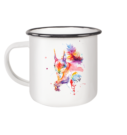 Trinkgefäße mit buntem Eichhörnchen - Emaille Tasse (Black)