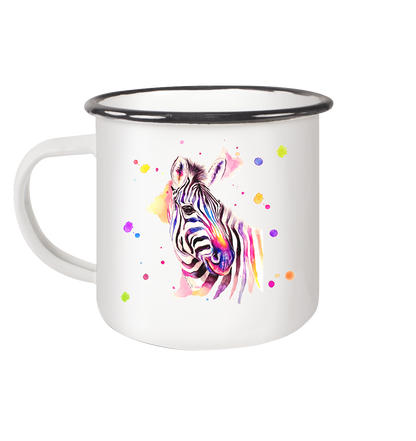 Trinkgefäße mit buntem Zebra - Loni - Emaille Tasse (Black)