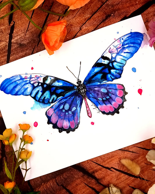Blauer Schmetterling in Aquarell - Kunstdruck