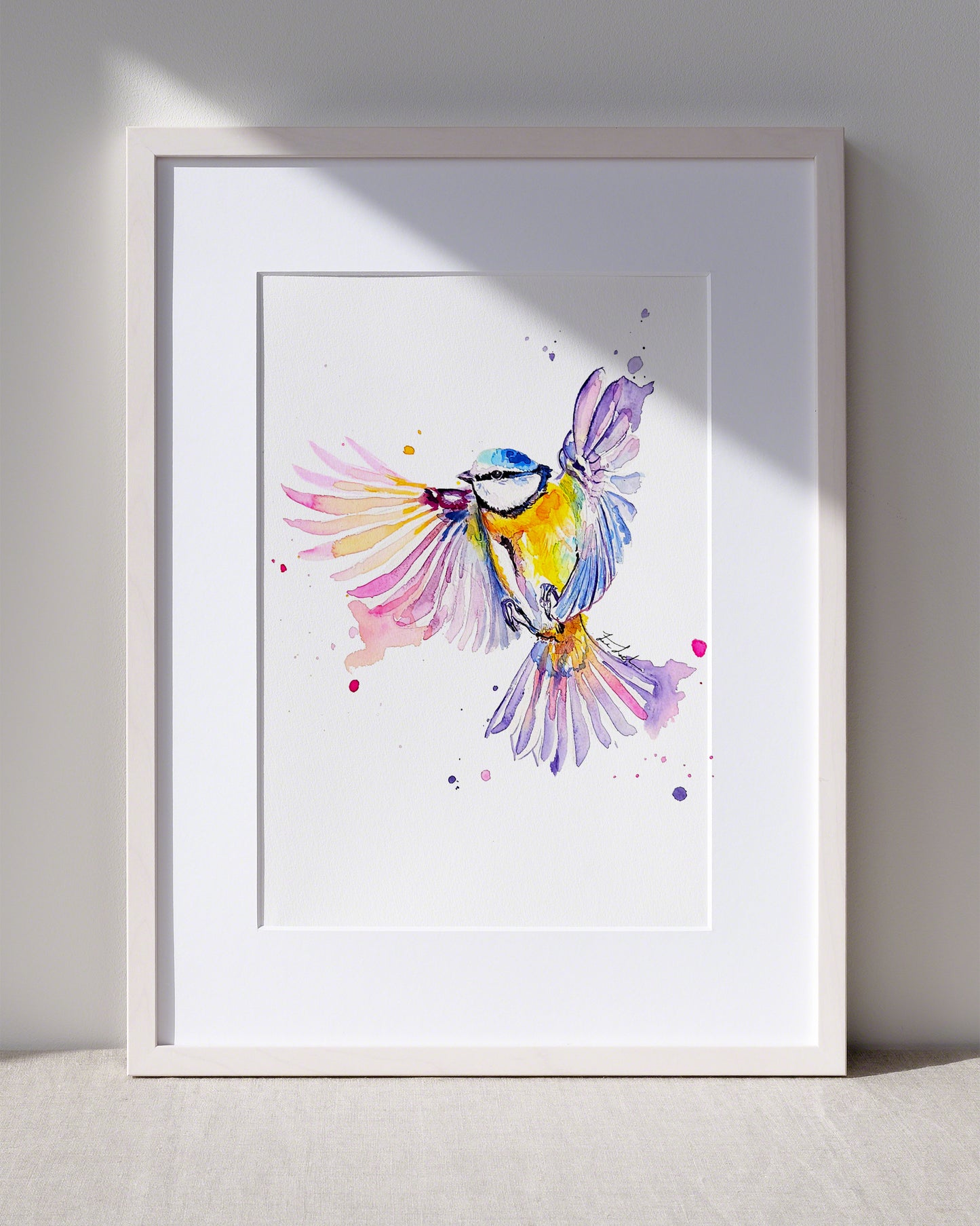Blaumeise in Aquarell - Farbenfroher Kunstdruck