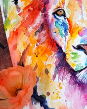 Lade das Bild in den Galerie-Viewer, Bunter Löwe in Aquarell - Farbenfroher Kunstdruck - Löwe Sam
