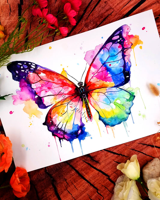 Bunter Schmetterling in Aquarell - Kunstdruck - Schmetterling Flori