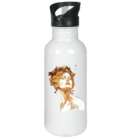 Kaffeemotiv Portrait mit Ginko - Edelstahl-Trinkflasche