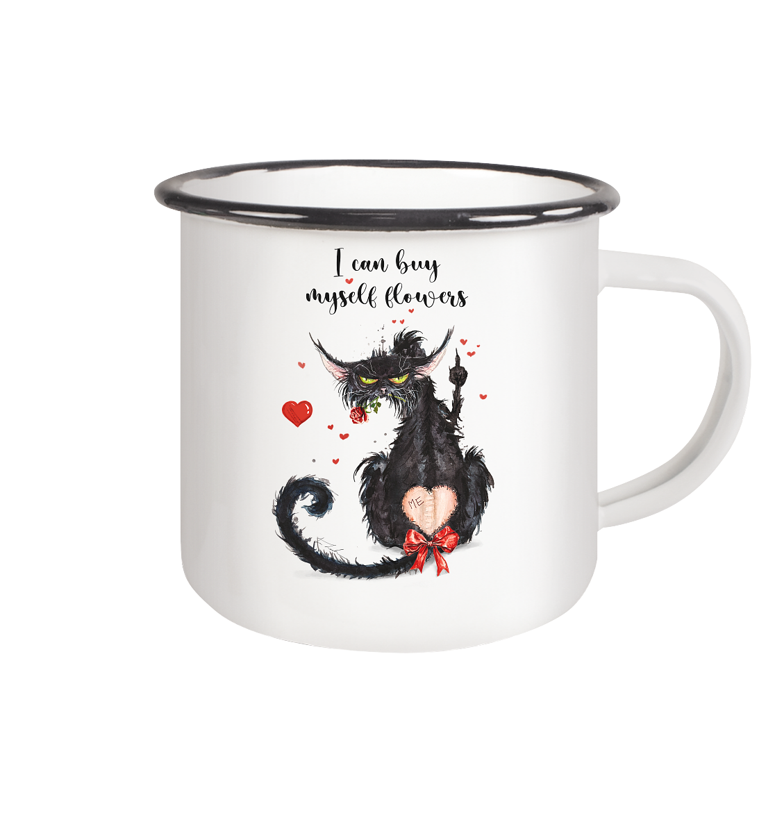 Feministische Valentins - F**U-Cat  - Emaille Tasse (Black)