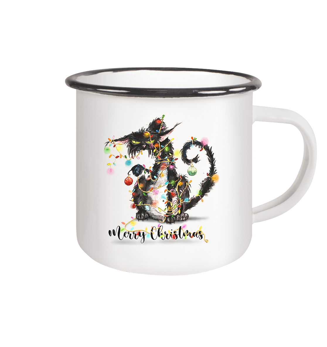 F*U-Cat - Merry Christmas - Emaille Tasse (Black)