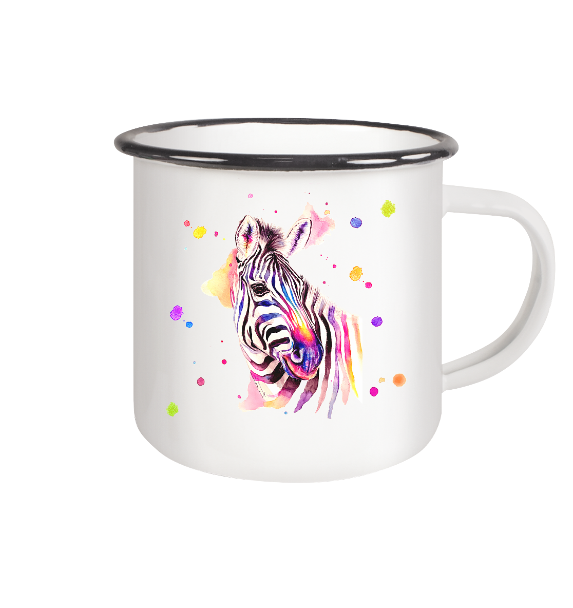 Trinkgefäße mit buntem Zebra - Loni - Emaille Tasse (Black)