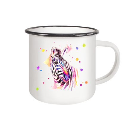 Trinkgefäße mit buntem Zebra - Loni - Emaille Tasse (Black)