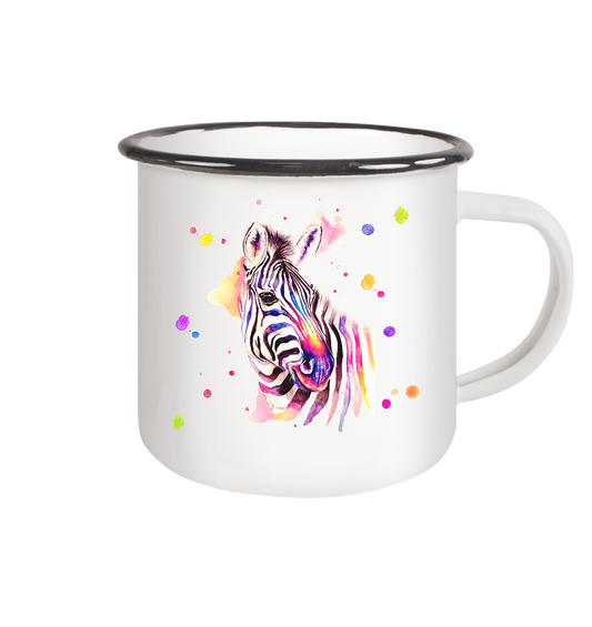 Trinkgefäße mit buntem Zebra - Loni - Emaille Tasse (Black)