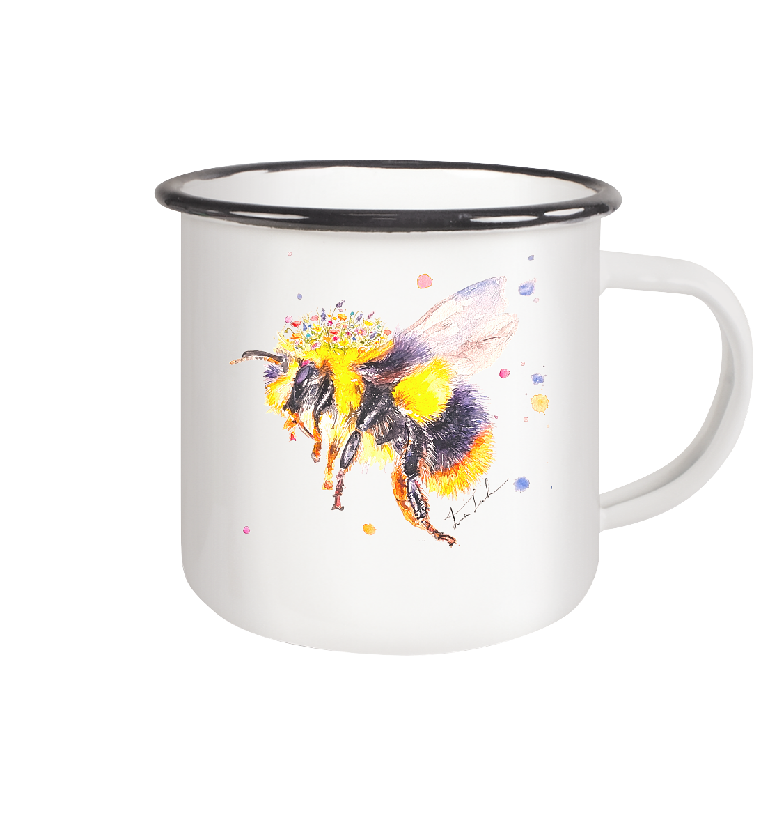 Trinkgefäße mit Hummel - Mila - Emaille Tasse (Black)