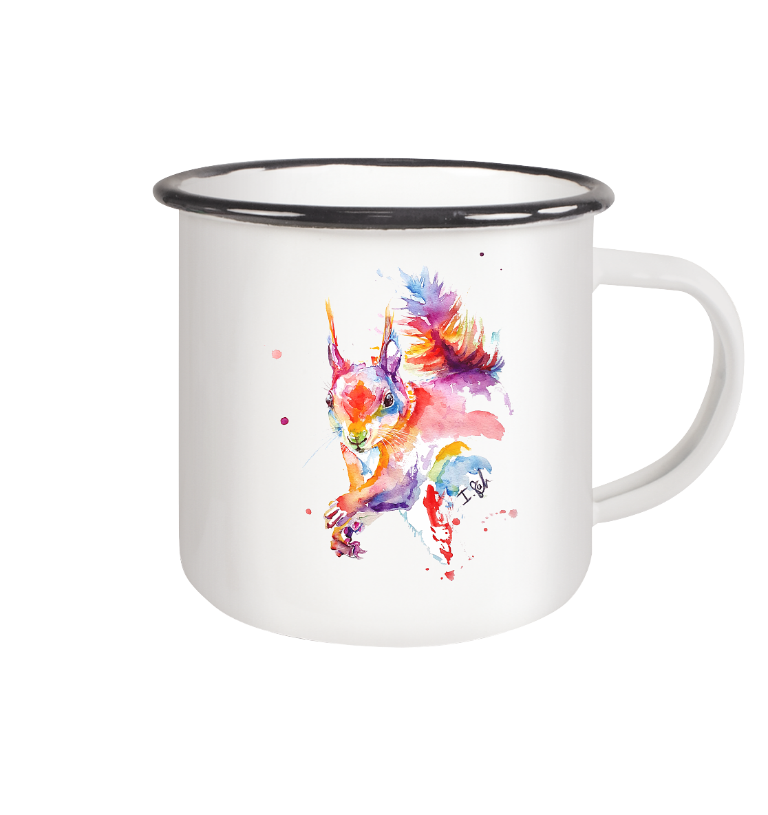 Trinkgefäße mit buntem Eichhörnchen - Emaille Tasse (Black)