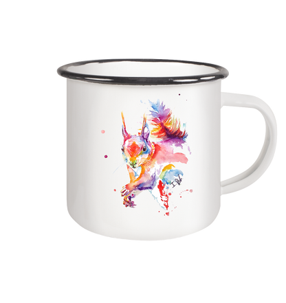 Trinkgefäße mit buntem Eichhörnchen - Emaille Tasse (Black)