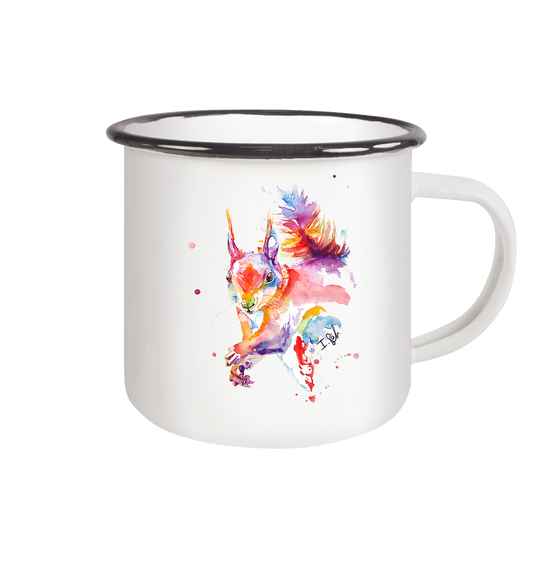 Trinkgefäße mit buntem Eichhörnchen - Emaille Tasse (Black)