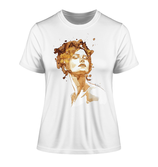 Kaffeemotiv Portrait mit Ginko - Fitted Ladies Organic Shirt