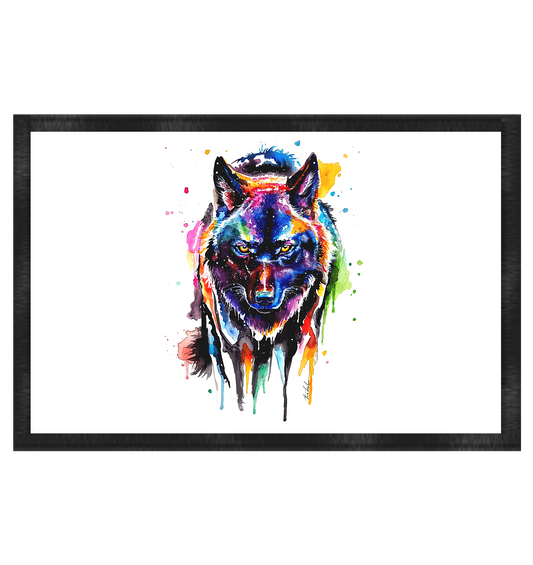 Bunter schwarzer Wolf - Fußmatte 60x40cm