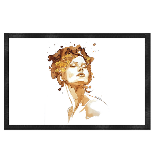 Kaffeemotiv Portrait mit Ginko - Fußmatte 60x40cm