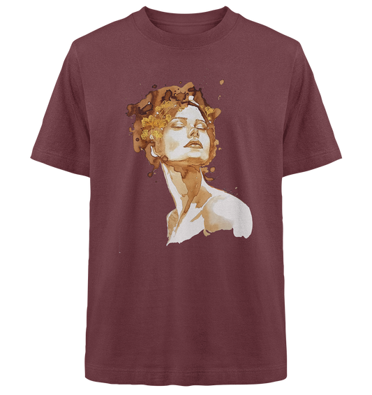 Kaffeemotiv Portrait mit Ginko - Heavy Oversized Organic Shirt