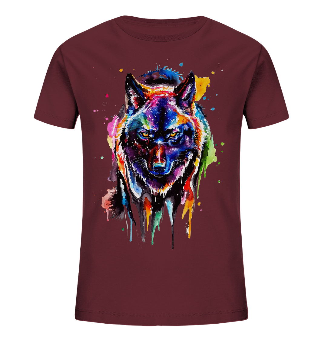 Bunter schwarzer Wolf - Kids Organic Shirt
